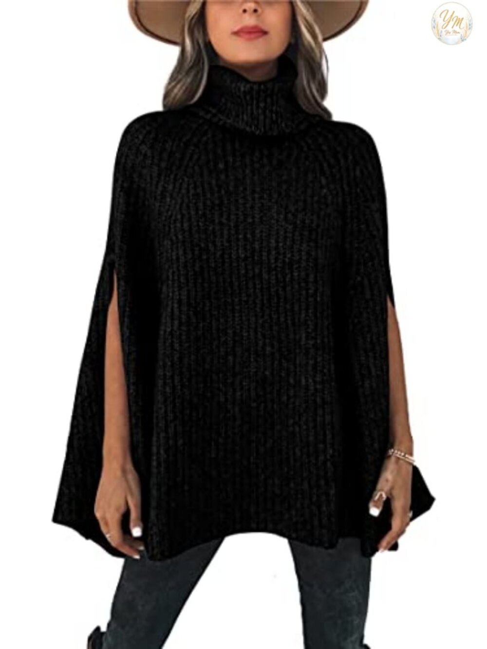 Chunky Knit Turtleneck Poncho Sweater Womens Casual Loose Cape
